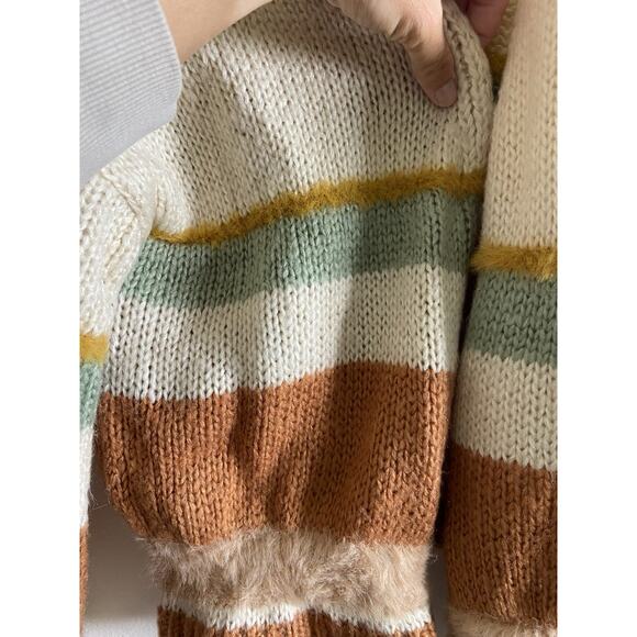 Women's Stripe Open Front Cardigan Small Cable Knit Fuzzy Boho Costal Cozy - Picture 4 of 8